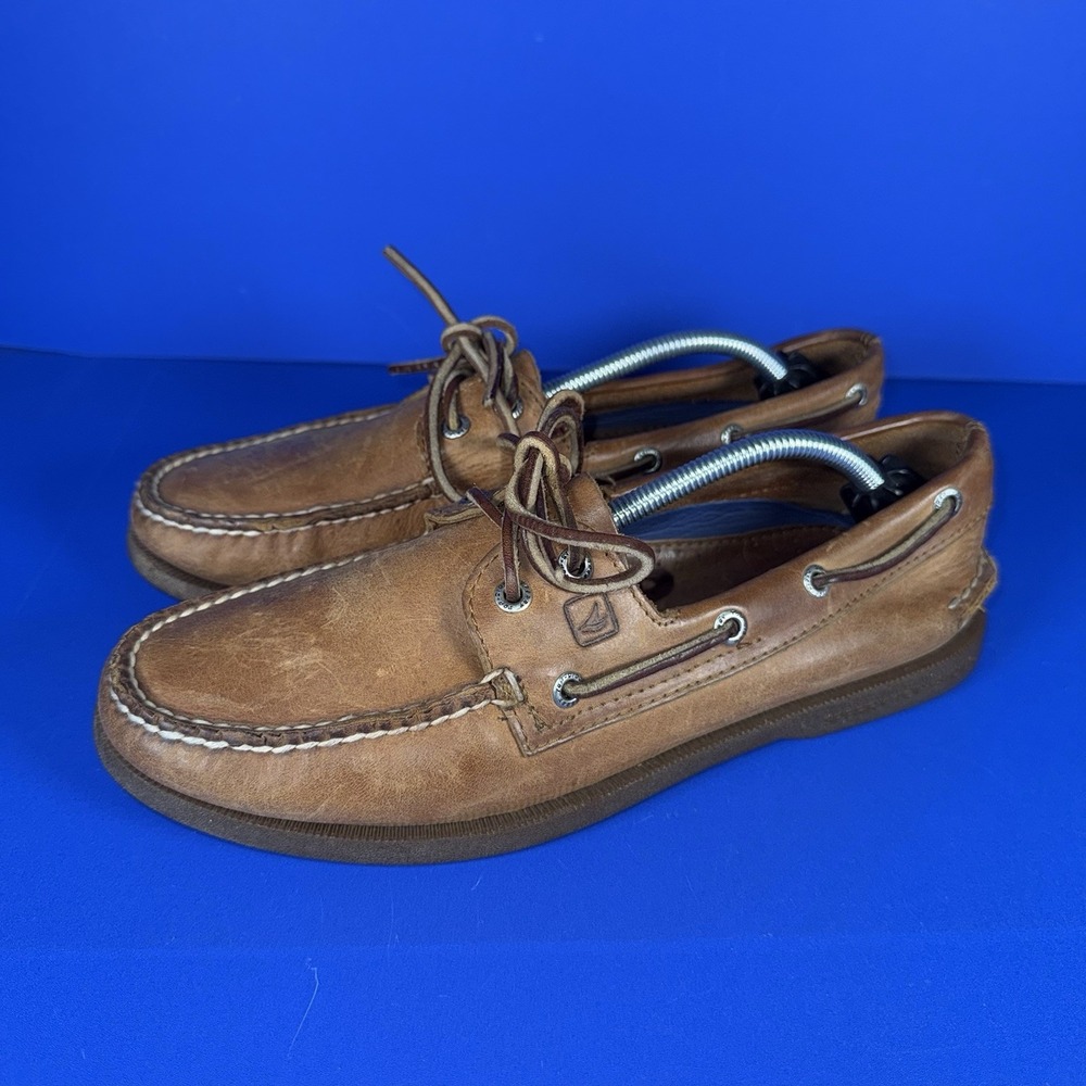 Sperry Men's Original Top Sider Boat Shoes Two-eye Brown Leather Laces Size 8